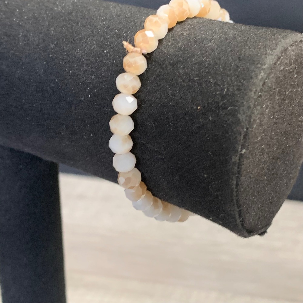 Champagne Peach Faceted Glass Bead Elastic Stretch Bracelet 4655